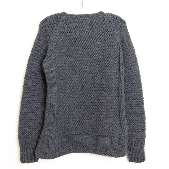Wings + Horns Chunky Wool Sweater Peruvian Knit Warm Heavy Cozy Gray - Picture 3 of 11